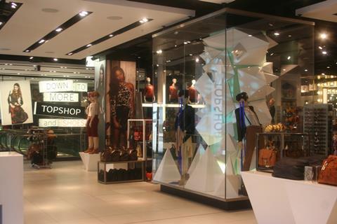 Topshop’s flagship combines many different departments, including make-up and accessories, while twin mannequins are an eye-catching feature throughout